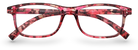 Eyelevel-UK Jamaica reading glasses featuring a pink and multicolour square plastic frame with clear lenses.