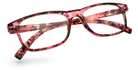 Eyelevel-UK Jamaica reading glasses with a pink and multicolour square plastic frame and clear magnifying lenses.