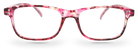 Eyelevel-UK Jamaica square reading glasses with a pink and multicolour patterned plastic frame