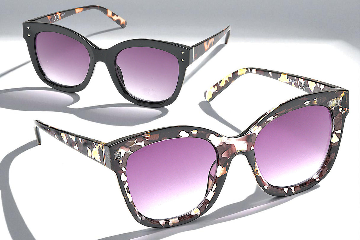 Eyelevel-UK Jessica square fashion sunglasses in black and tortoiseshell frames with grey gradient lenses