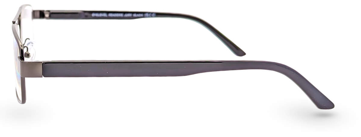 Eyelevel-UK Jury black rectangular semi-rimless reading glasses viewed from the side