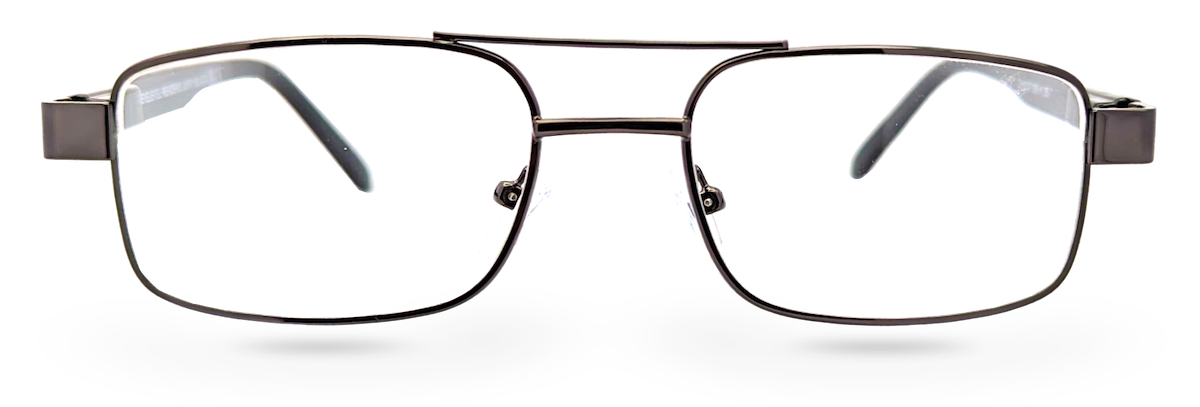 Eyelevel-UK Jury Black reading glasses featuring a grey rectangular semi-rimless frame with clear magnifying lenses.