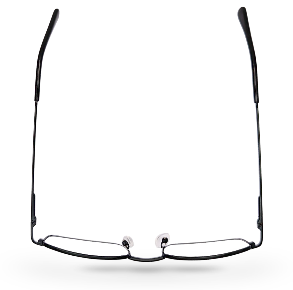 Eyelevel-UK Keats reading glasses with a dark grey rectangular metal frame viewed from above
