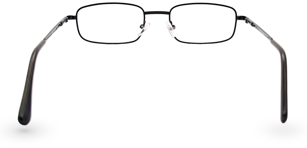 Eyelevel-UK Keats reading glasses with a dark grey rectangular metal frame and clear magnifying lenses