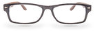 Eyelevel-UK Kennedy rectangular reading glasses with a black and wood effect frame and clear magnifying lenses.