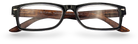 Eyelevel-UK Kennedy rectangular reading glasses with a black and wood effect frame and clear magnifying lenses