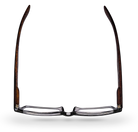 Eyelevel-UK Kennedy reading glasses with a rectangular black and wood effect frame seen from a top-down perspective.