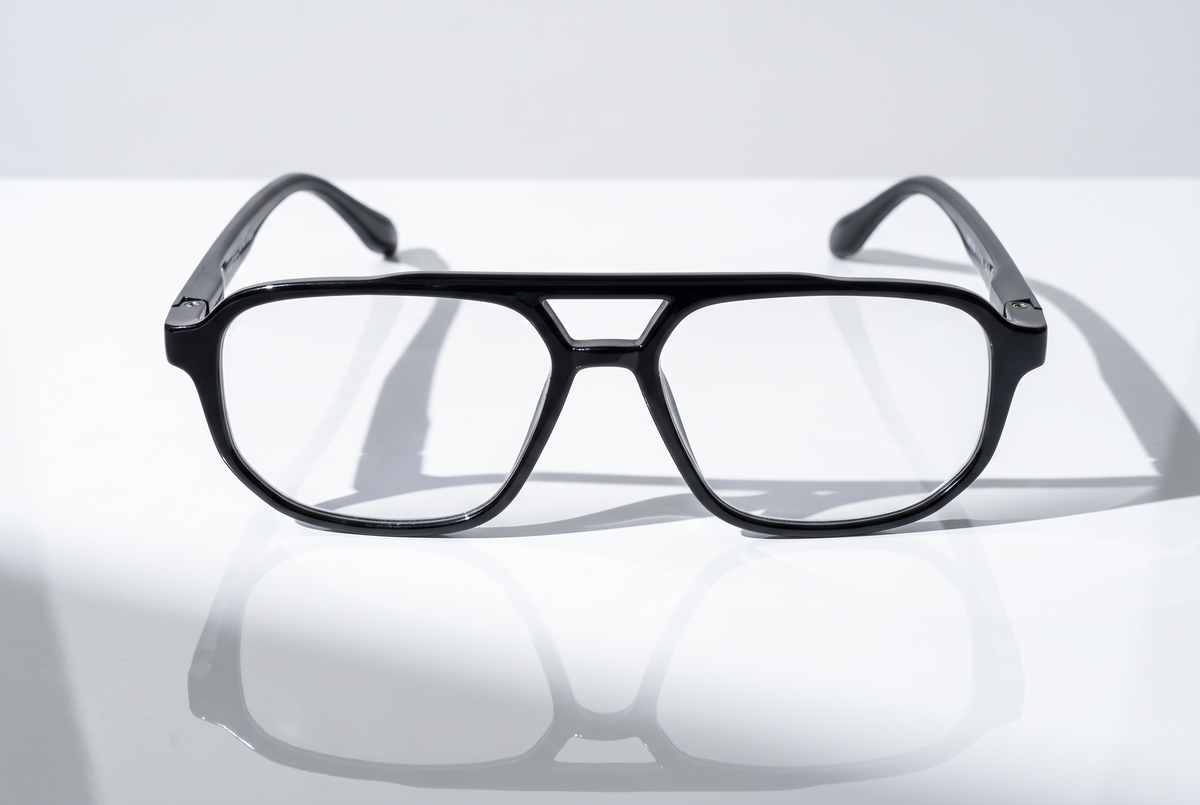 Eyelevel-UK Lancaster black reading glasses with a classic square plastic frame and clear magnifying lenses.