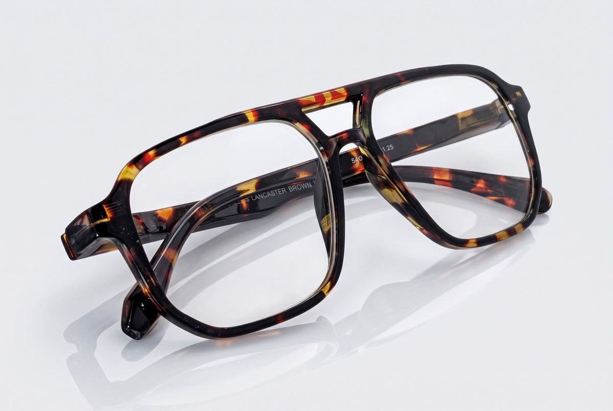 Eyelevel-UK Lancaster brown tortoiseshell square reading glasses with a retro double bridge design.