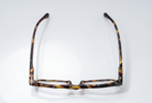 Eyelevel-UK Lancaster brown tortoiseshell square reading glasses with clear magnifying lenses viewed from above