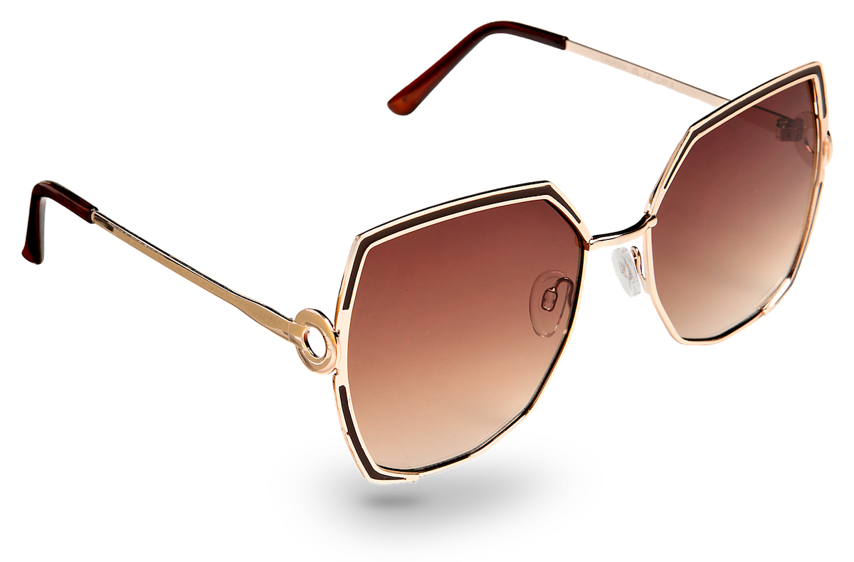 Eyelevel-UK Lauren geometric ladies sunglasses in light gold with brown inlay and brown gradient UV400 lenses