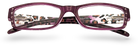 Eyelevel-UK rectangular reading glasses with a pink frame, leopard print temples, and decorative side crystals.