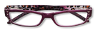 Eyelevel-UK rectangular reading glasses with a pink leopard print frame and decorative crystal accents on the sides.