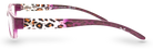 Eyelevel-UK leopard print reading glasses with a pink rectangular plastic frame, side profile view.