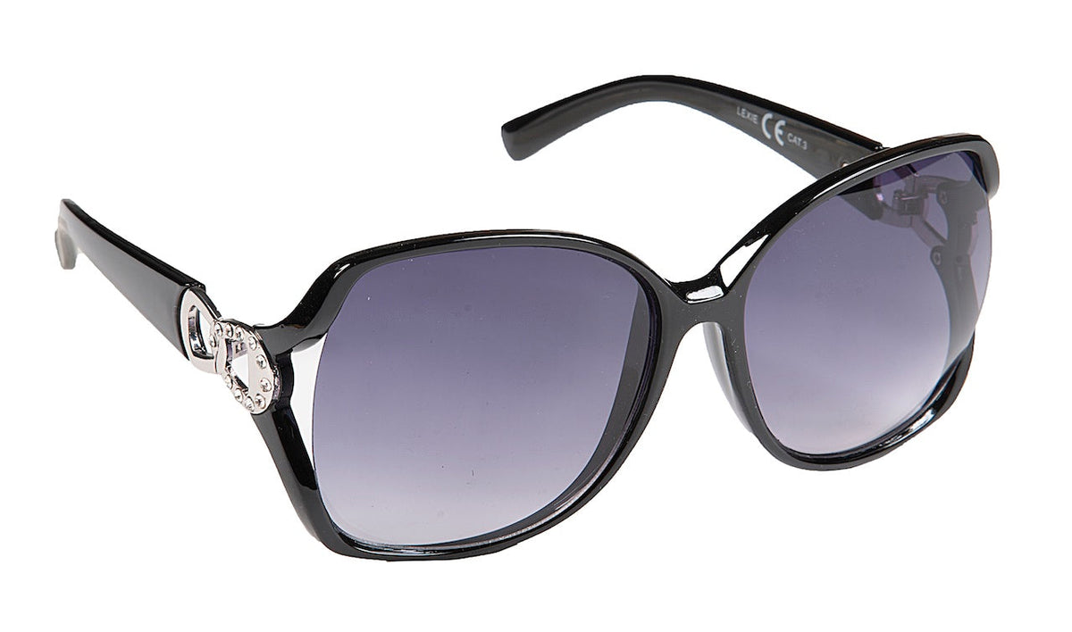 Eyelevel-UK Lexie oversized ladies sunglasses in black and silver with grey gradient lenses and decorative side detail