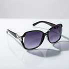 Eyelevel-UK Lexie oversized ladies sunglasses in black with silver accents and grey gradient UV400 lenses.