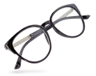Eyelevel-UK Lima black round reading glasses featuring clear magnifying lenses and glitter detail on the arms.
