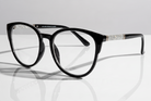 Eyelevel-UK Lima black round reading glasses with glitter detail on the arms and clear magnifying lenses