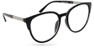 Eyelevel-UK Lima black round reading glasses with glitter detail on the arms and clear magnifying lenses.