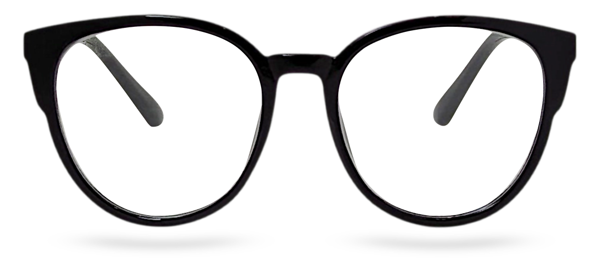 Eyelevel-UK Lima black round reading glasses with a full rim plastic frame and clear magnifying lenses.