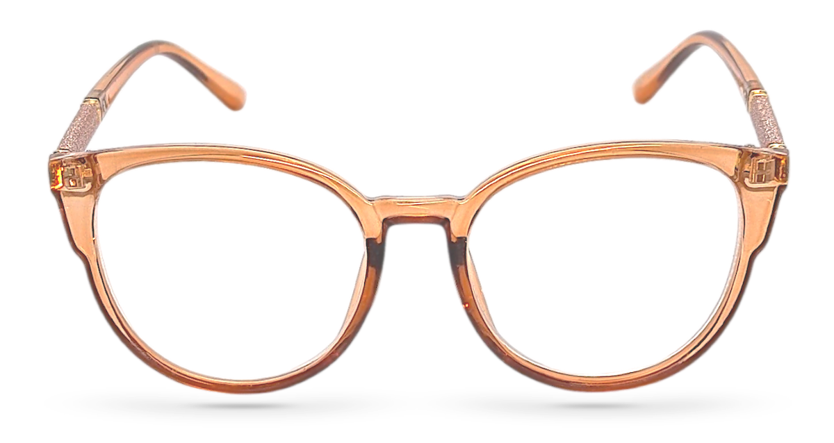 Eyelevel-UK Lima Rose round reading glasses with a translucent rose frame and glitter detail on the arms