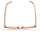 Eyelevel-UK Lima Rose reading glasses with a round rose frame and glitter detail on the arms, top-down view.