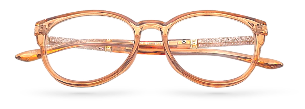 Eyelevel-UK Lima Rose round reading glasses with a translucent rose frame and glitter-detailed arms.