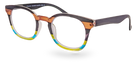Eyelevel-UK Majestic reading glasses with rounded-square black and translucent multicolour plastic frames.