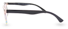 Eyelevel-UK Majestic reading glasses with black upper rims and translucent multicolour lower rims, side profile view.