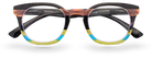 Eyelevel-UK Majestic reading glasses with a rounded-square black and multicolour translucent plastic frame.