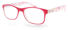 Eyelevel-UK Malibu reading glasses with a red and pink multicolour patterned frame and clear magnifying lenses.