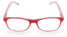 Eyelevel-UK Malibu reading glasses with a red and pink multicolour squared frame and clear magnifying lenses