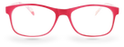 Eyelevel-UK Malibu reading glasses with a red and pink multicolour softly squared plastic frame and clear lenses.