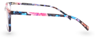 Eyelevel-UK Martinique reading glasses with a black and multicolour floral square plastic frame, side view