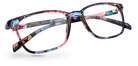 Eyelevel-UK Martinique reading glasses with a square multicolour floral plastic frame and clear magnifying lenses.