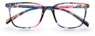 Eyelevel-UK Martinique square reading glasses with a multicolour floral pattern on a black plastic frame
