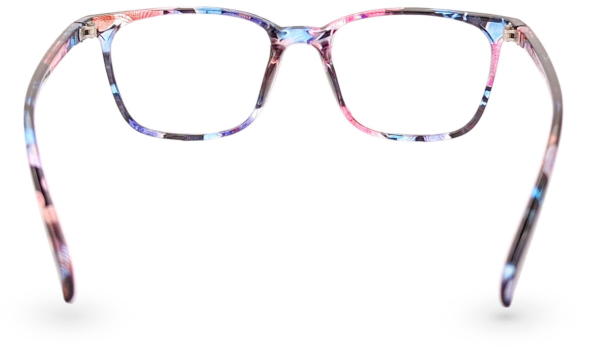 Eyelevel-UK Martinique reading glasses with a multicolour square plastic frame and clear magnifying lenses