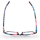 Eyelevel-UK Martinique square reading glasses with a black and multicolour floral patterned plastic frame