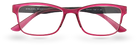 Eyelevel-UK Mauritius reading glasses with a pink and black softly squared plastic frame and clear magnifying lenses.