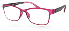 Eyelevel-UK Mauritius reading glasses with a pink and black softly squared plastic frame and clear magnifying lenses.