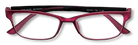 Eyelevel-UK Mauritius reading glasses with a pink and black softly squared plastic frame and clear magnifying lenses.