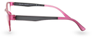 Side view of Eyelevel-UK Mauritius reading glasses with a two-tone pink and black plastic rectangular frame.