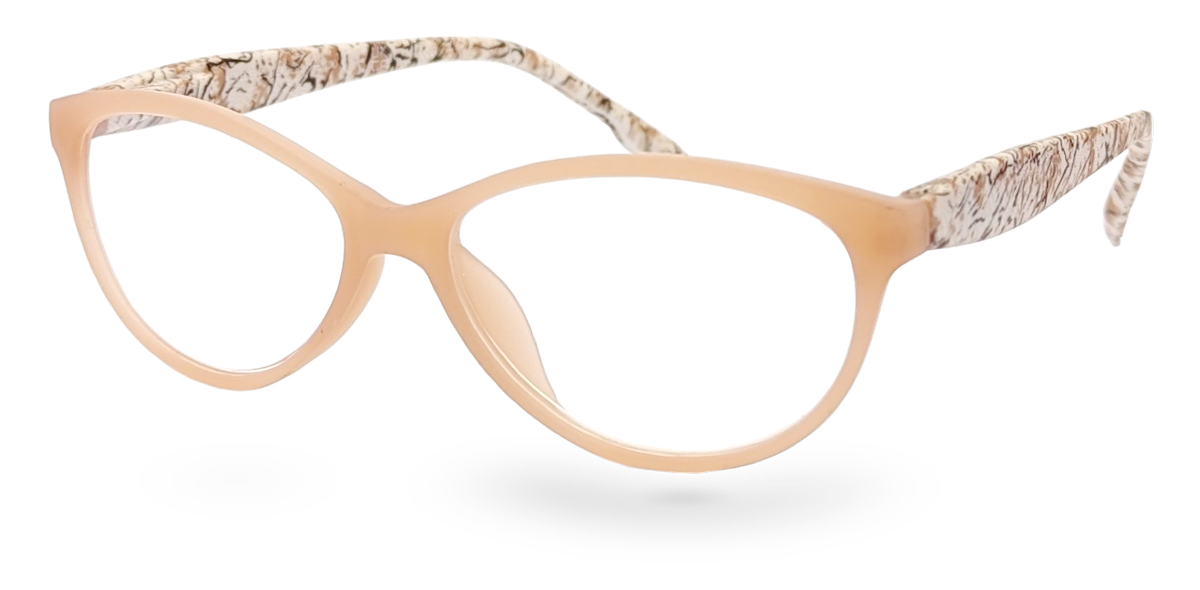 Eyelevel-UK Mexico reading glasses featuring a beige cat-eye frame with animal print temples on a white background.