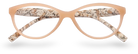 Eyelevel-UK Mexico cat-eye reading glasses with a beige frame and animal print temples on a white background