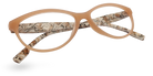 Eyelevel-UK Mexico cat-eye reading glasses with a beige front frame and animal print patterned temples