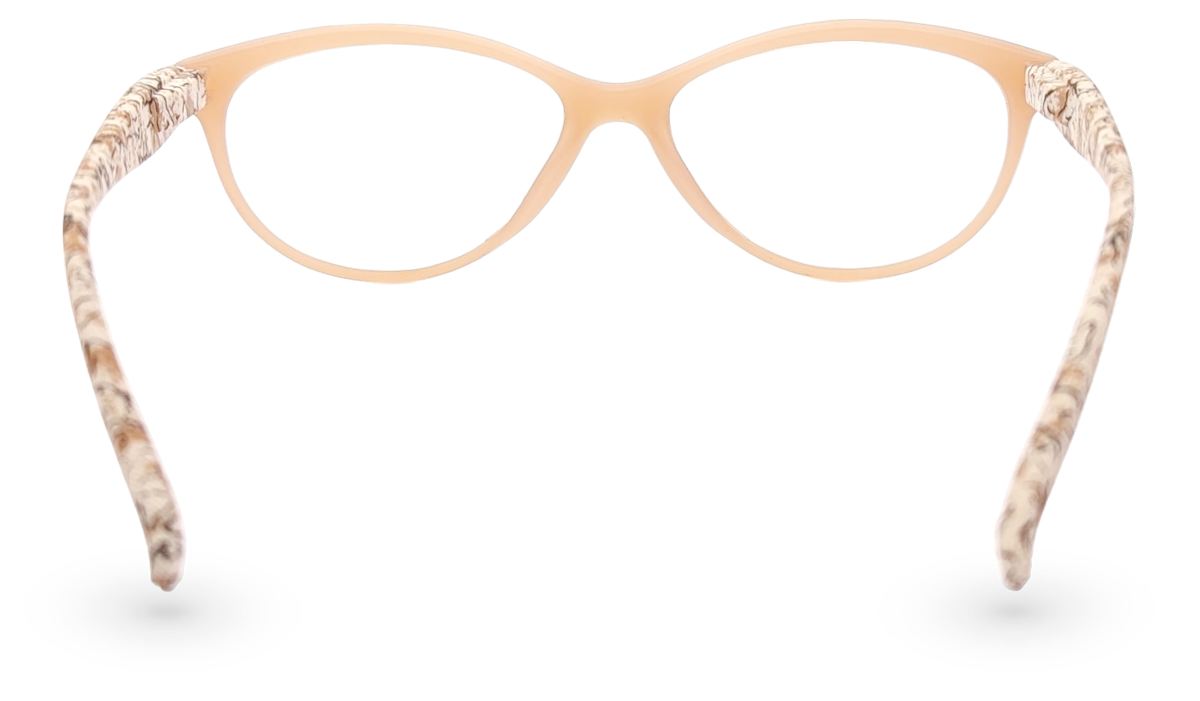 Eyelevel-UK Mexico reading glasses featuring a beige cat-eye frame with animal print temples on a white background