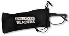 Eyelevel-UK Miami reading glasses with black and pink grain frame inside a branded soft grey felt pouch
