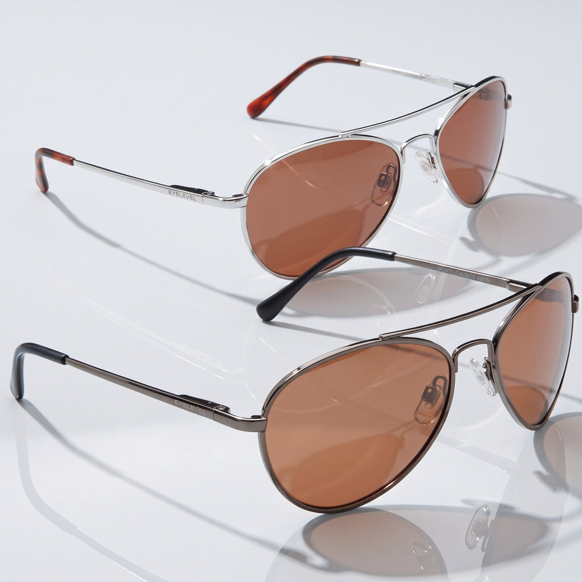 Eyelevel-UK Monte Carlo polarized driving sunglasses in silver and gunmetal frames with copper lenses.