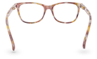 Eyelevel-UK Naples reading glasses with a brown and multicolour softly squared plastic frame, rear view.