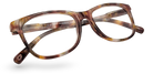 Eyelevel-UK Naples reading glasses with a brown and multicolour softly squared plastic frame and clear lenses.